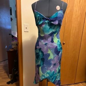 Vibrant Floral Midi Dress in Blue and Green